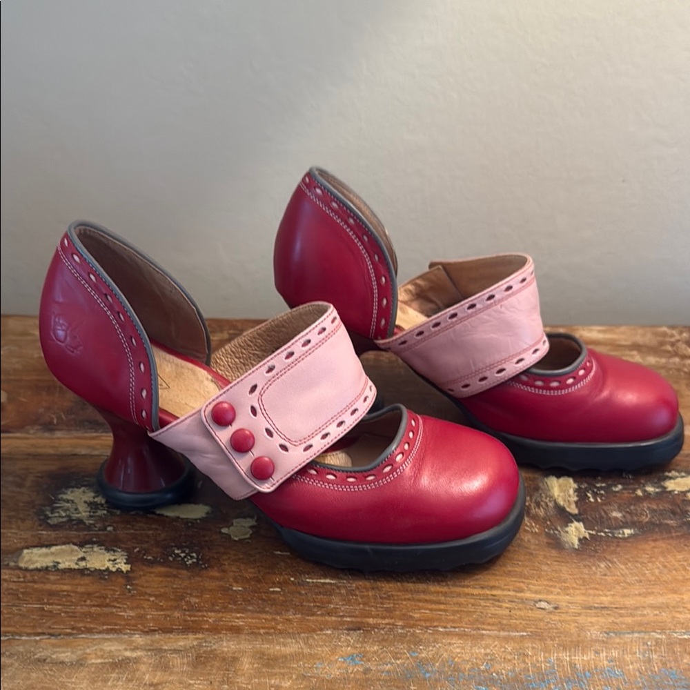 John Fluevog Mini Zaza Red and Pink Heels